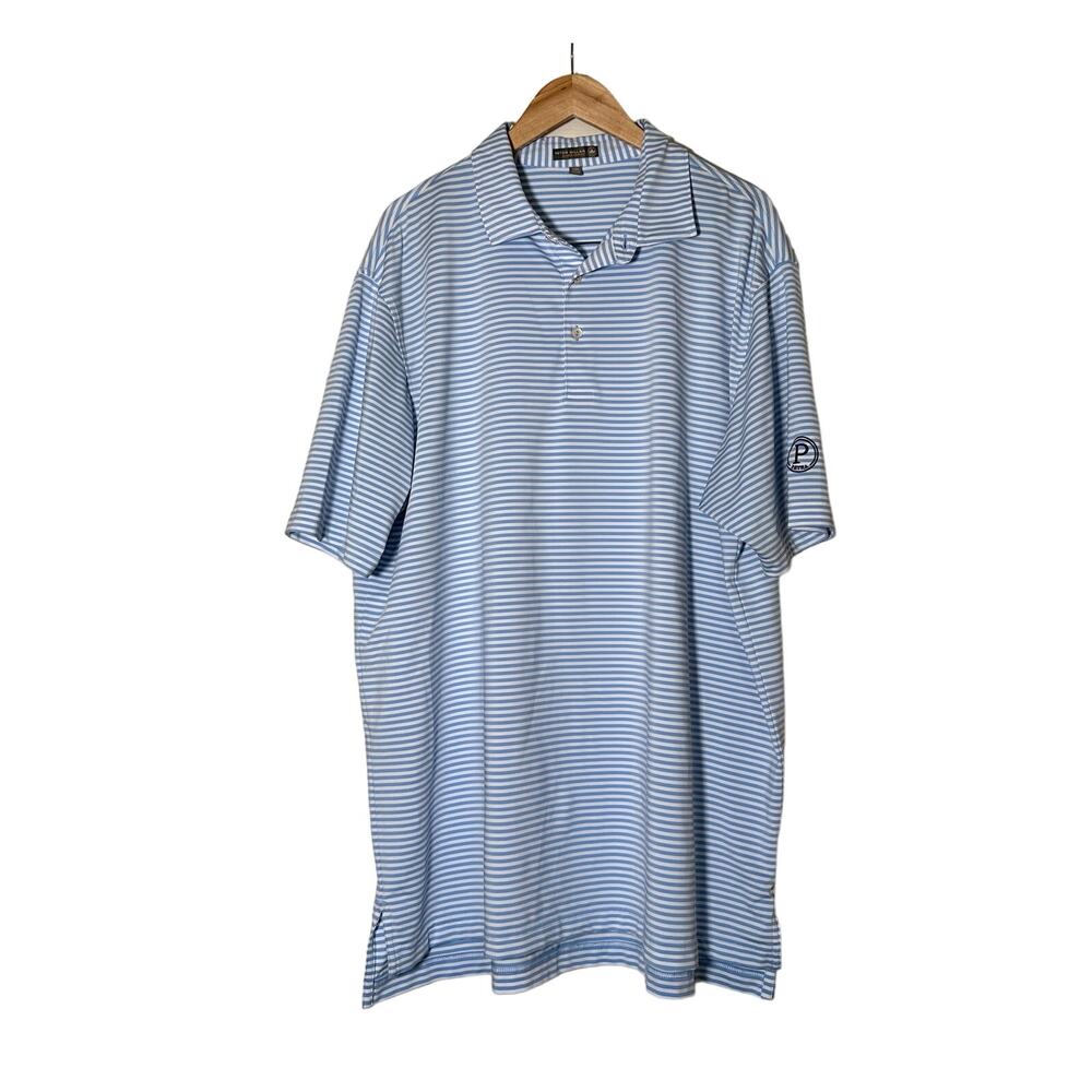Peter Millar | Summer Comfort Blue stripped White Men’s Polo Golf Shirt -XXL